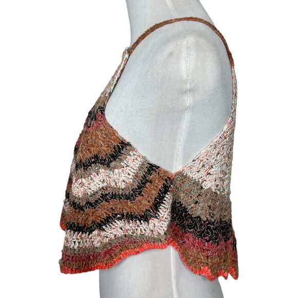 Handmade Crochet Halter Cropped Tank Top Small Cutout Pink Striped Festival Boho - Picture 2 of 4